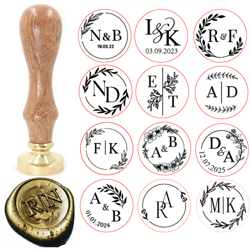 Wax Seal Stamp Set - 맞춤형 황동 왁스 씰 스탬프(2개의 이니셜